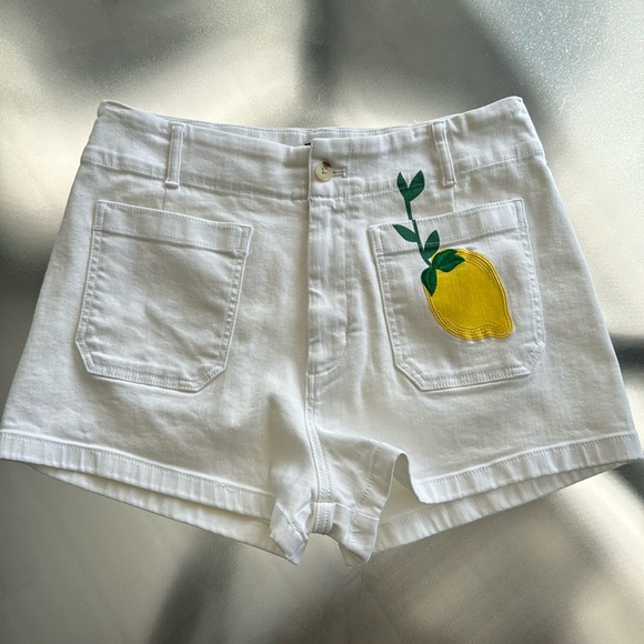 MAEVE by Anthropologie Colette Shorts Limoncello White w/ Lemon designSize 32